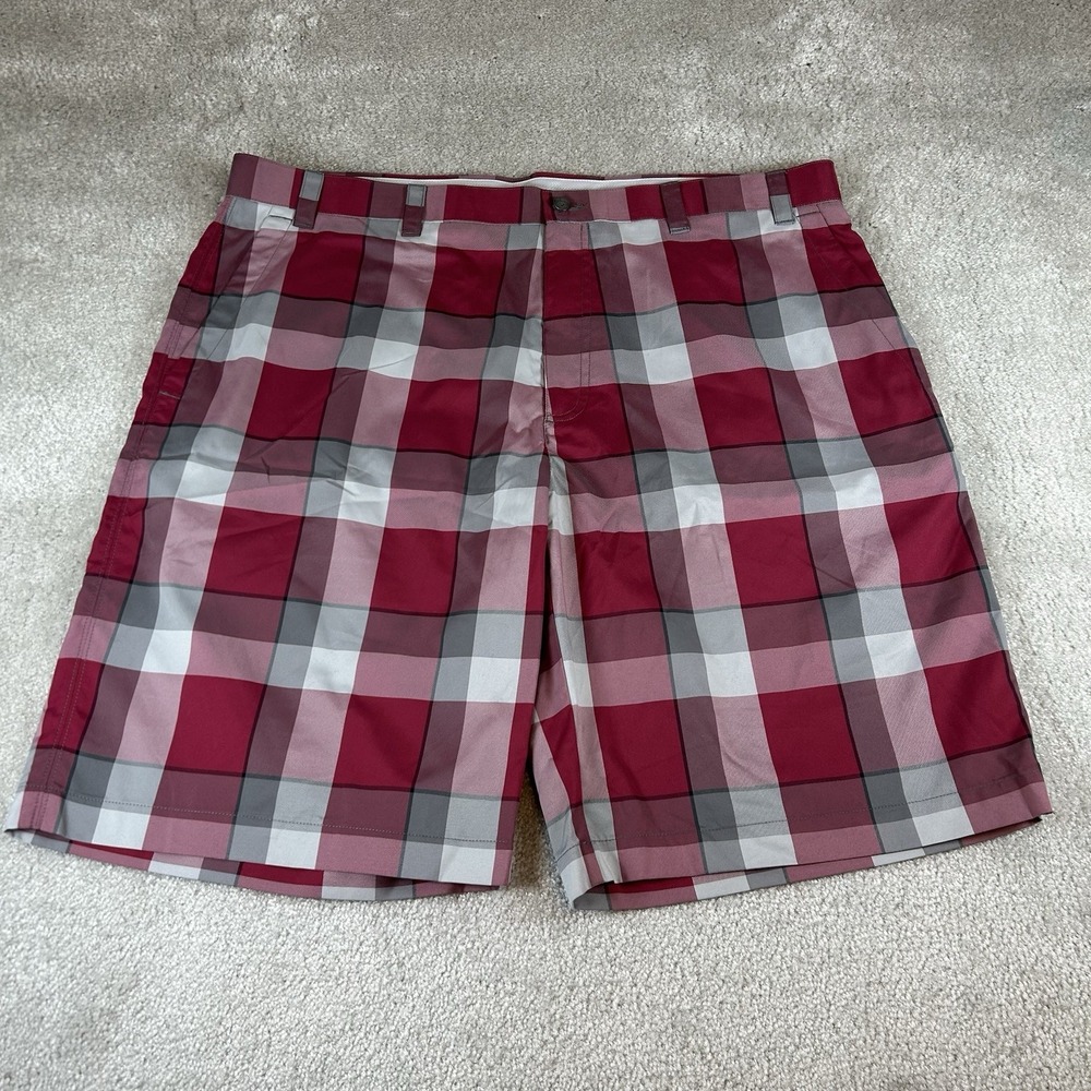 Callaway Plaid‎ Shorts Pink Red Men's Size 40 Casual Golf Flat Front Chino 10 In